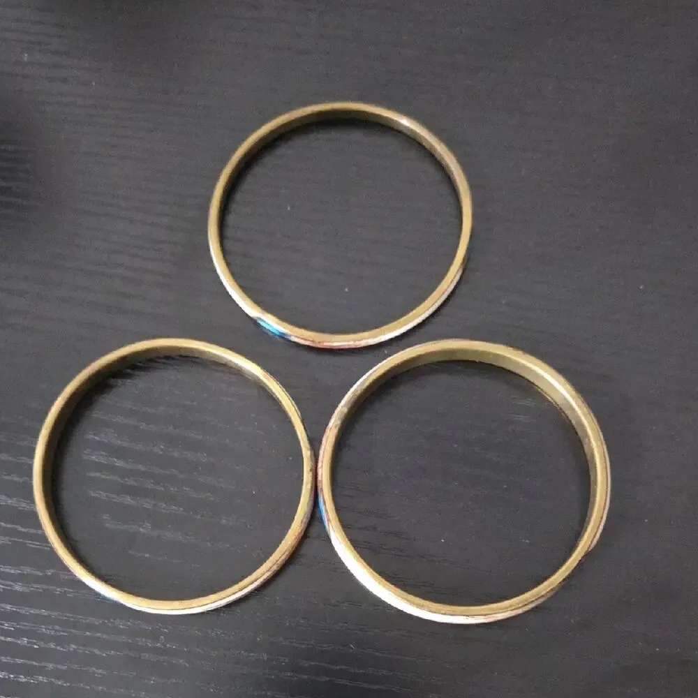 Vintage Lot Of 3 Bangle Bracelet Cream Blue Peacock Feather Brass Tone Boho